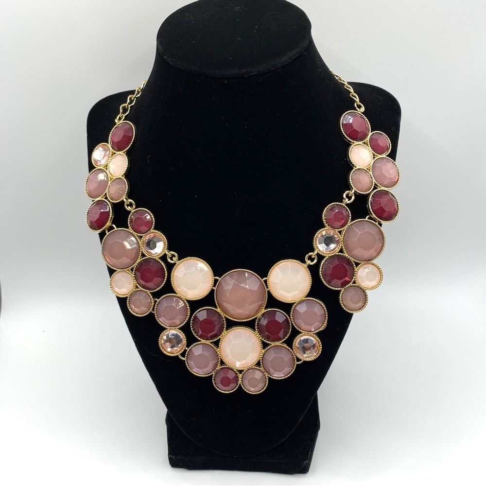 INC INTERNATIONAL CONCEPTS Statement Necklace Gold Tone Pink & Burgundy Necklace